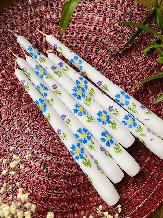 Set of 2 Hand Painted Taper Candles , Floral Taper Candles , Flower Candle, Table Decor